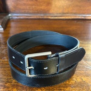 Full Grain Leather Belt in Black with Silver Buckle Manmade Material
